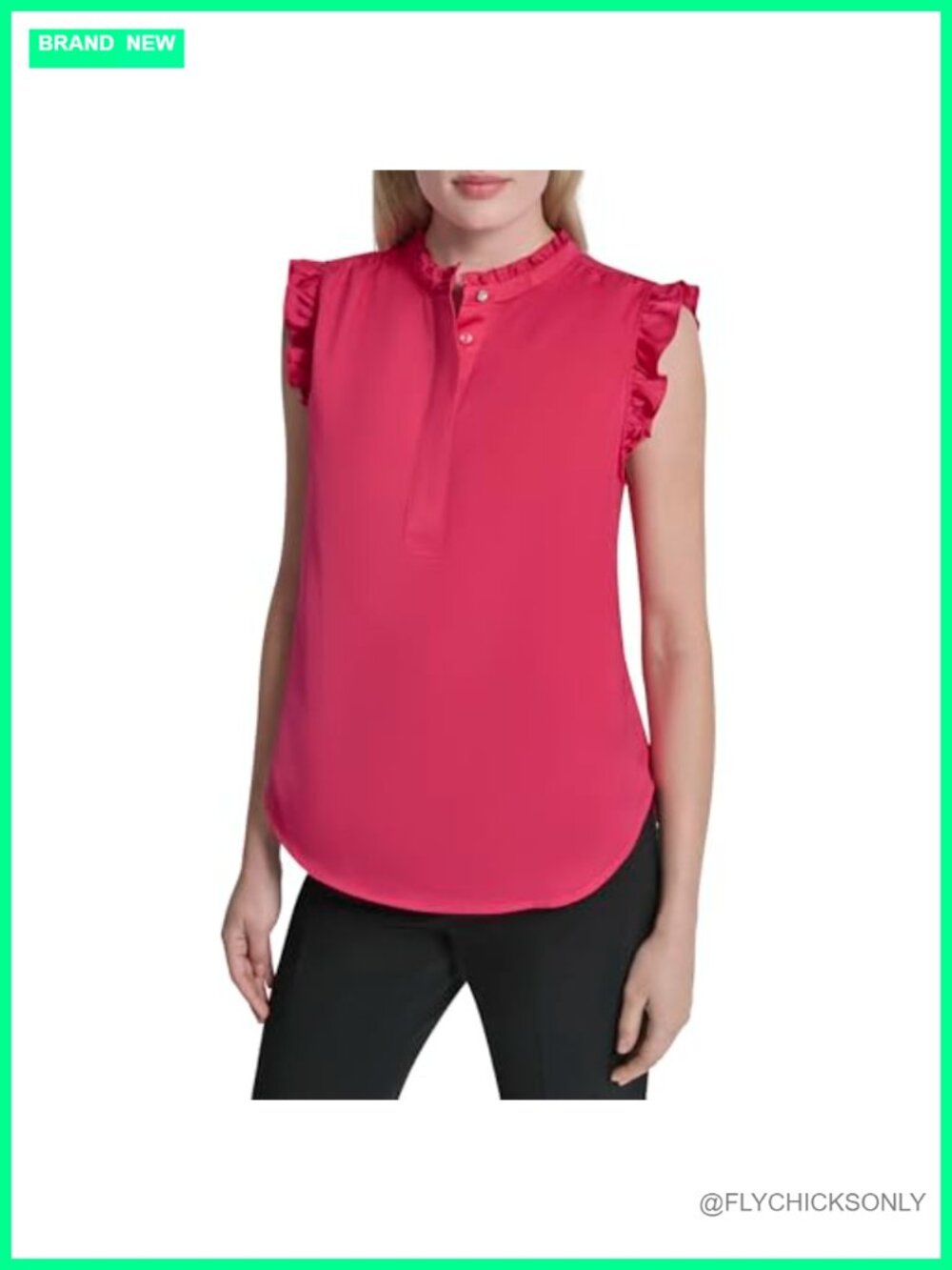 Short Sleeve Ruffle Neck Blouse Button Front Blouson Work Top